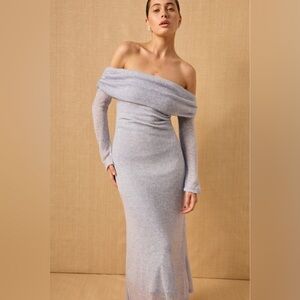 Mon Renn Sheer Wool Blend Nomad Midi Dress in Vintage Blue Size Small NWT